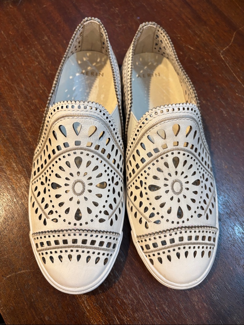 Aerin Liza Cream Laser-Cut Slip-On Loafers